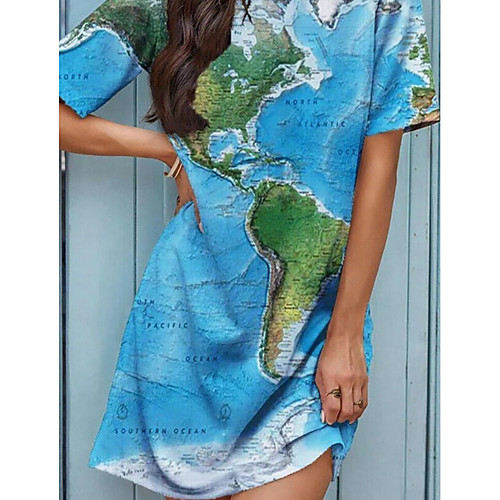 

Women's T Shirt Dress Tee Dress Short Mini Dress Photo Color Short Sleeve Pattern Summer Casual 2021 S M L XL XXL