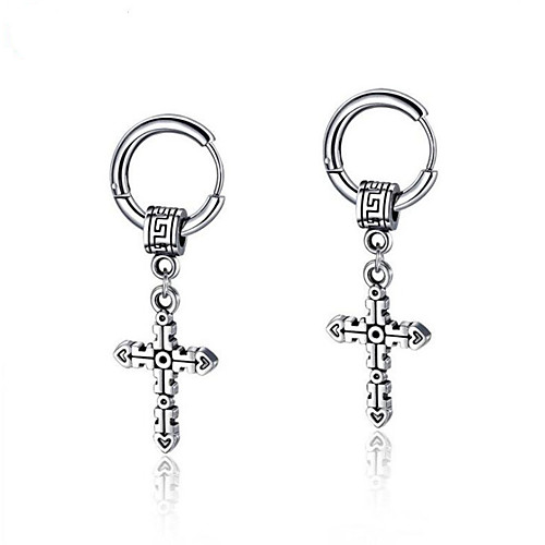 

Men's Drop Earrings Geometrical Cross Vintage Stainless Steel Earrings Jewelry Silver For Street Gift Date Festival 1 Pair