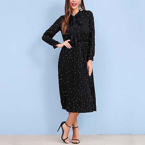

Women's Swing Dress Knee Length Dress Black Long Sleeve Dot Spring Summer Elegant & Luxurious Casual / Daily 2021 M L XL XXL XXXL