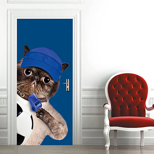 

2pcs Self-adhesive Creative Door Stickers Sporty Cat Living Room Diy Decorative Home Waterproof Wall Stickers