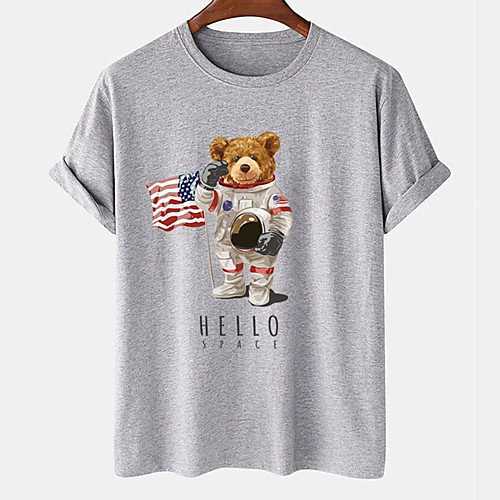 

Men's Unisex Tee T shirt Hot Stamping Graphic Prints Astronaut Toy Bear Plus Size Print Short Sleeve Casual Tops Cotton Basic Designer Big and Tall White Black Khaki