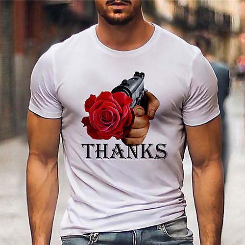 

Men's Unisex Tee T shirt Hot Stamping Graphic Prints Rose Plus Size Print Short Sleeve Casual Tops Basic Designer Big and Tall White