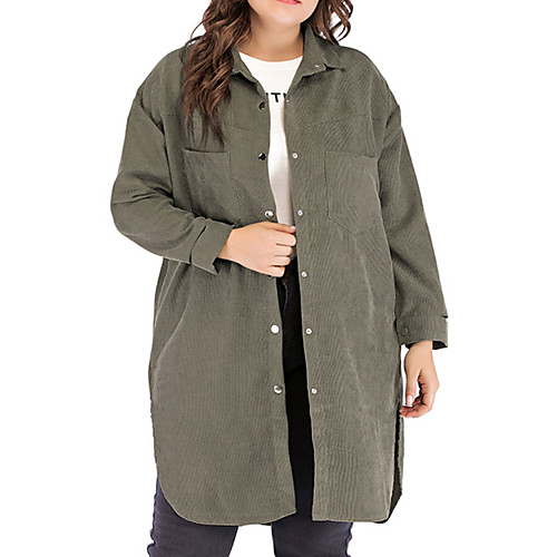 

Women's Plus Size Coat Plain Long Turndown Work Fall Blue Green Big Size XL XXL 3XL 4XL 5XL