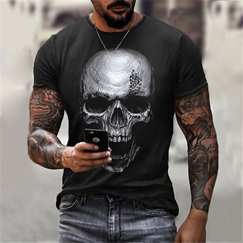 

Men's Unisex Tee T shirt Shirt Hot Stamping Graphic Prints Skull Plus Size Zero two Print Short Sleeve Casual Tops Cotton Basic Designer Big and Tall Black