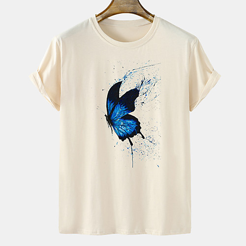 

Men's Unisex Tee T shirt Hot Stamping Butterfly Graphic Prints Plus Size Short Sleeve Casual Tops Cotton Basic Designer Big and Tall White Khaki Gray