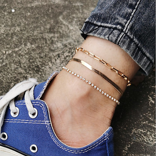 

Anklet Stylish Simple European Women's Body Jewelry For Street Holiday Layered Rhinestone Alloy Gold 3 PCS