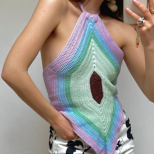 

Women's Stripes Vest Sweater Sleeveless Sweater Cardigans Straped Green and white small square Pink blue green big diamond