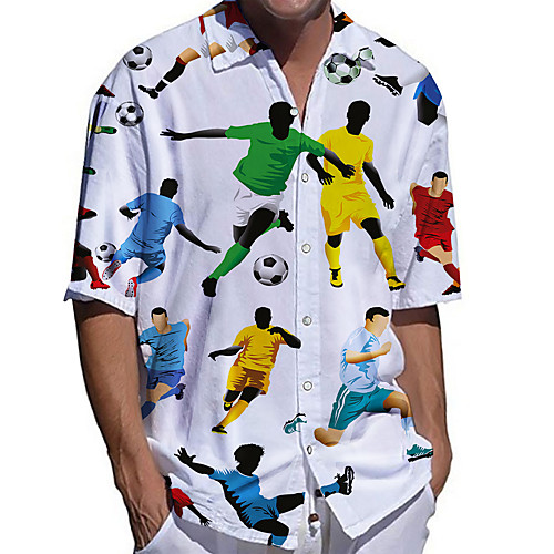 

Men's Shirt 3D Print Portrait Football Plus Size 3D Print Button-Down Short Sleeve Casual Tops Casual Fashion Breathable Comfortable White / Sports