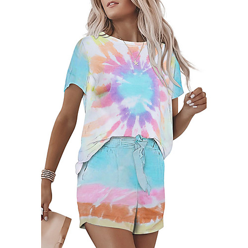 

Women's Loungewear Pajamas Sets Tie Dye Cotton Blend Polyester Casual T shirt Shorts Street Daily Wear Short Sleeve / 2 Pieces