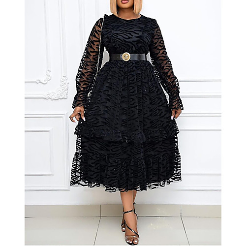 

Women's A Line Dress Midi Dress Black Long Sleeve Solid Color Spring & Fall Casual 2021 S M L XL XXL XXXL