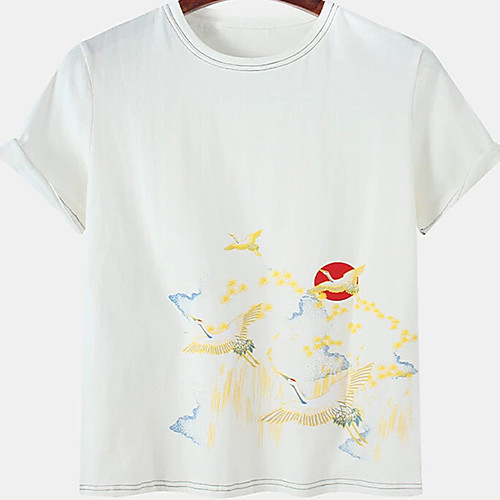 

Men's Unisex Tee T shirt Hot Stamping Bird Plus Size Print Short Sleeve Casual Tops Cotton Basic Designer Big and Tall White Light gray Black