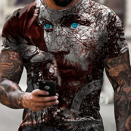 

Men's Tee T shirt Shirt 3D Print Graphic Portrait Plus Size Short Sleeve Casual Tops Basic Designer Slim Fit Big and Tall Brown / Summer
