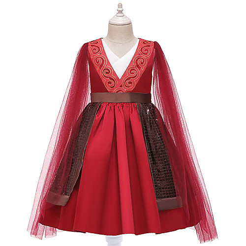 

Mulan Princess Dress Masquerade Girls' Movie Cosplay Vacation Christmas Red Dress Christmas Halloween Masquerade Polyester