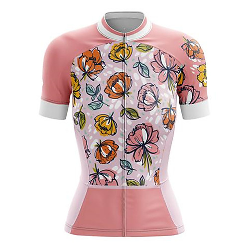 

21Grams Women's Short Sleeve Cycling Jersey Summer Spandex Pink Floral Botanical Bike Top Mountain Bike MTB Road Bike Cycling Sports Clothing Apparel / Stretchy / Athleisure