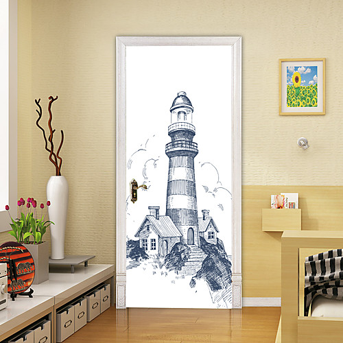 

2pcs Self-adhesive Creative Door Stickers Lighthouse Living Room Diy Decoration Home Waterproof Wall Stickers