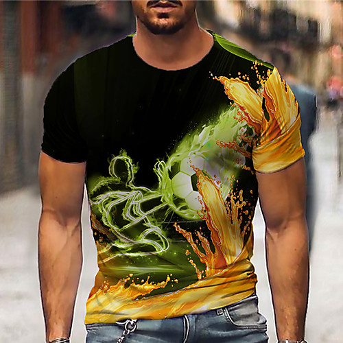 

Men's Tee T shirt Shirt 3D Print Graphic Prints Football Print Short Sleeve Daily Tops Casual Designer Big and Tall Black