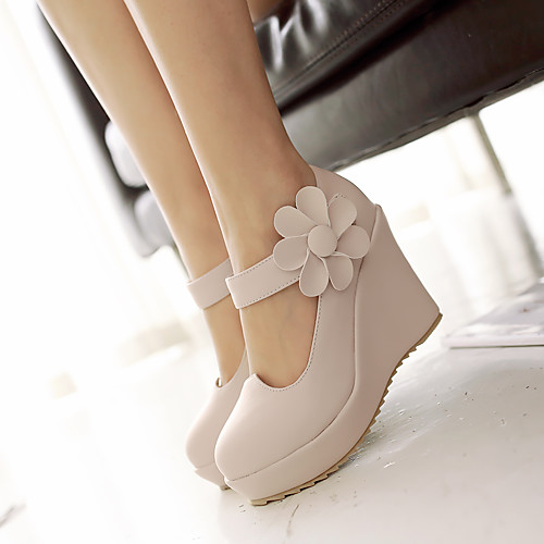 

Women's Heels Wedge Heel Round Toe PU Synthetics Purple Pink Beige
