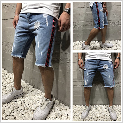 

Men's Stylish Sporty Casual / Sporty Streetwear Comfort Daily Sports Jeans Shorts Pants Solid Color Knee Length Blue