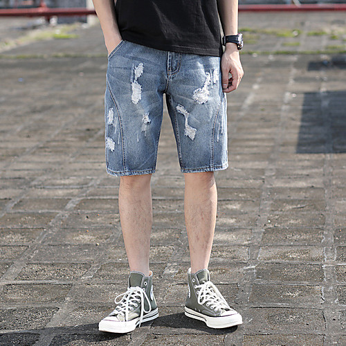 

Men's Stylish Sporty Casual / Sporty Streetwear Comfort Daily Sports Jeans Shorts Pants Solid Color Knee Length Pocket Blue