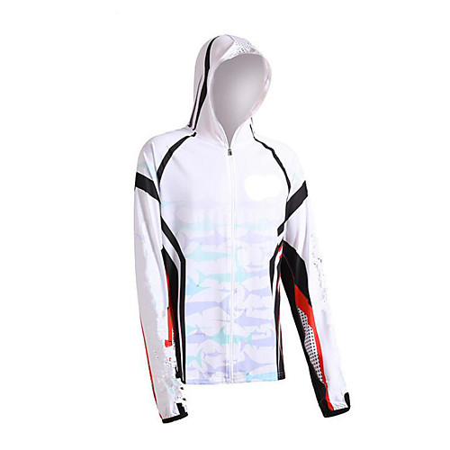

CAWANFLY Men's Hoodie Jacket Fishing Jacket Outdoor Long Sleeve UPF50 Quick Dry Waterproof Zipper Lightweight Breathable Jacket Top Autumn / Fall Spring Athleisure Fishing Camping & Hiking White