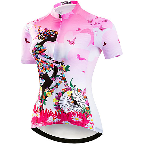 

21Grams Women's Short Sleeve Cycling Jersey Summer Elastane Polyester Purple Yellow Blue Floral Botanical Bike Jersey Top Mountain Bike MTB Road Bike Cycling Quick Dry Moisture Wicking Breathable
