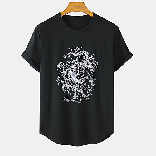 

Men's Unisex Tee T shirt Hot Stamping Dragon Graphic Prints Plus Size Print Short Sleeve Casual Tops Cotton Basic Designer Big and Tall Black