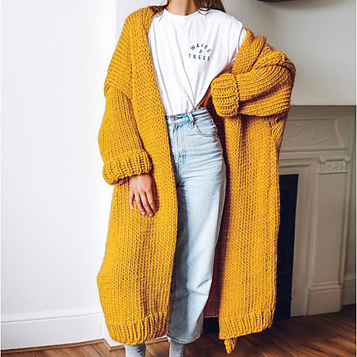 

Women's Basic Knitted Solid Color Cardigan Long Sleeve Sweater Cardigans Open Front Fall Winter Blue Yellow Blushing Pink