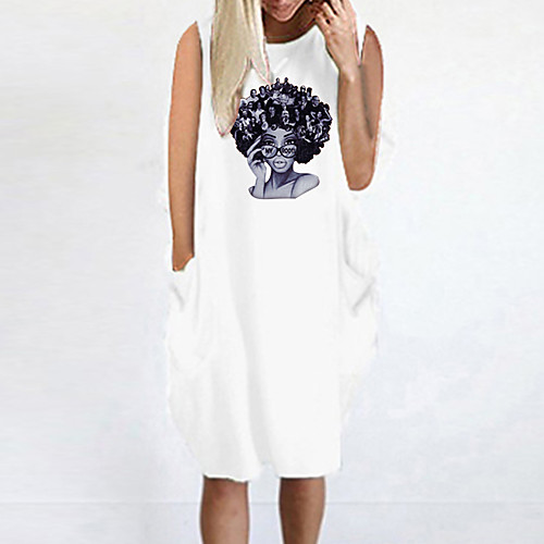 

Women's T Shirt Dress Tee Dress Knee Length Dress Blue Yellow Fuchsia Gray Green White Black Sleeveless Print Summer Round Neck Casual Oversized 2021 S M L XL XXL 3XL 4XL 5XL