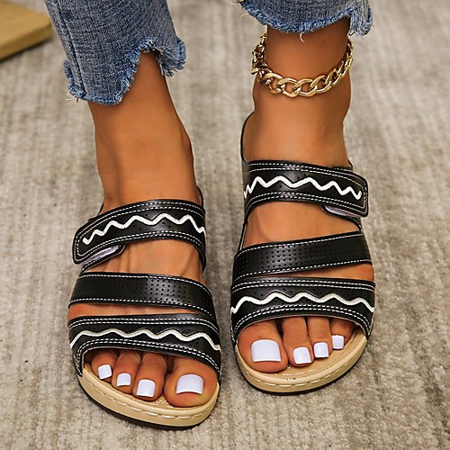 

Women's Sandals Comfort Shoes Wedge Heel Round Toe PU Solid Colored Dark Green Black Pink