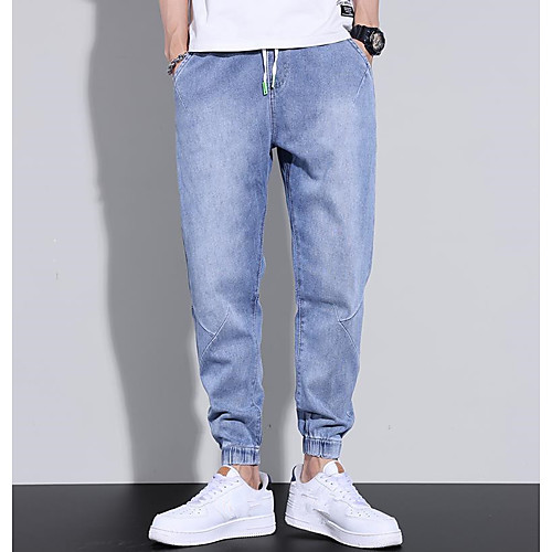 

Men's Casual / Sporty Streetwear Jeans Chinos Pants Lines / Waves Blue