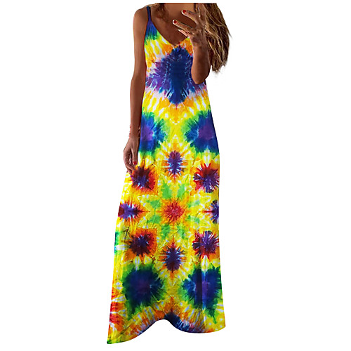 

Women's A Line Dress Maxi long Dress Light Blue Golden Purple Yellow Green White Red Violet Sleeveless Pattern Summer Casual 2021 S M L XL XXL XXXL 4XL 5XL