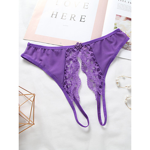 

Women's Lace G-strings & Thongs Panties Micro-elastic Low Waist 1 PC Purple One-Size