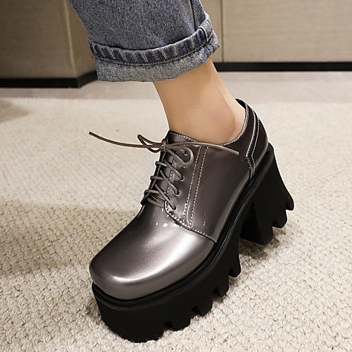 

Women's Oxfords Platform Block Heel Square Toe PU Synthetics Black Gold Silver