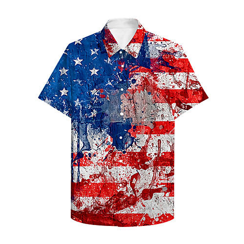 

Men's Shirt 3D Print American Flag Plus Size 3D Print Button-Down Short Sleeve Casual Tops Casual Fashion Breathable Comfortable Blue / Sports