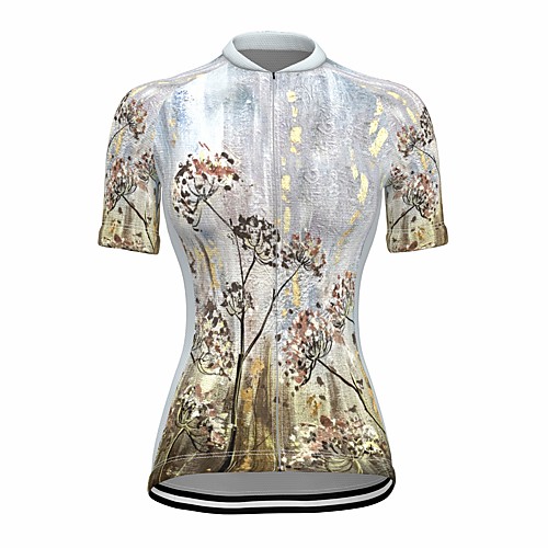 

21Grams Women's Short Sleeve Cycling Jersey Summer Spandex Grey Floral Botanical Bike Top Mountain Bike MTB Road Bike Cycling Quick Dry Moisture Wicking Sports Clothing Apparel / Stretchy