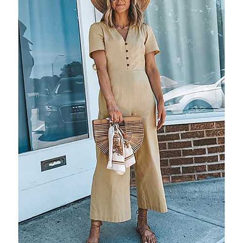 

Women's Casual 2021 White Black khaki Jumpsuit Solid Color