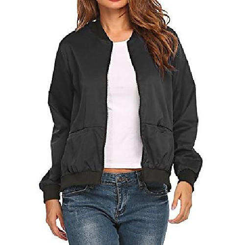 

Women's Windbreaker Lightweighted Stylish Long Sleeve Bomber Jacket Black S