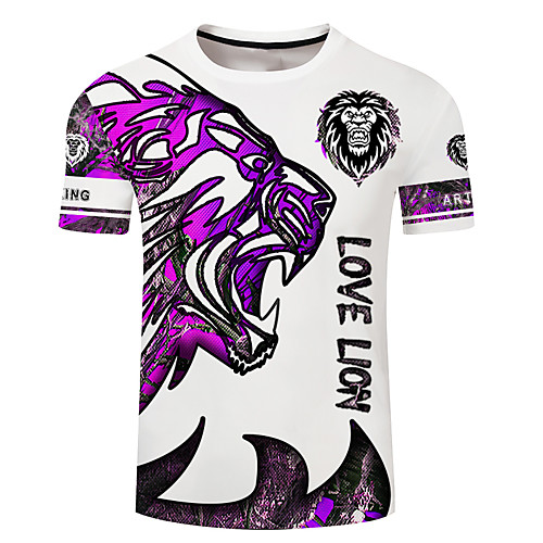 

Men's Unisex Tee T shirt Shirt 3D Print Graphic Prints Lion Plus Size 3D Print Short Sleeve Casual Tops Basic Designer Big and Tall Blue Purple Red