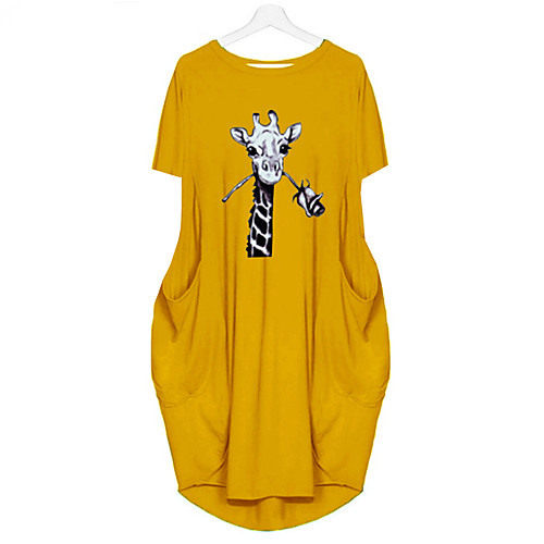 

Women's T Shirt Dress Tee Dress Knee Length Dress Blue Yellow Fuchsia Gray Green White Black Short Sleeve Animal Spring Summer Round Neck Casual Oversized 2021 S M L XL XXL 3XL 4XL 5XL