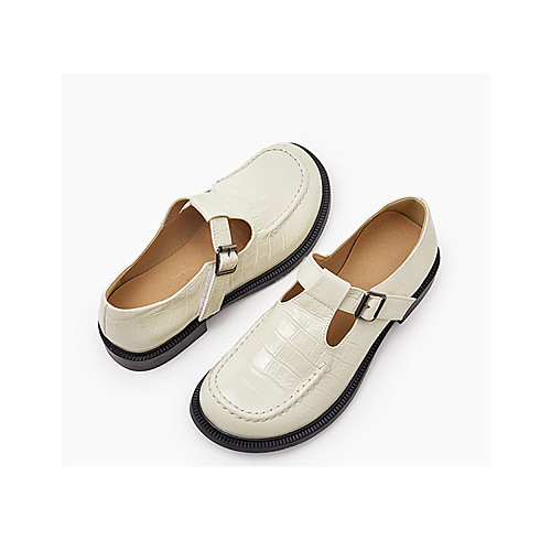 

Women's Loafers & Slip-Ons Chunky Heel Round Toe Patent Leather Solid Colored Black Beige