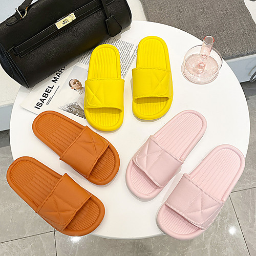 

Women's Unisex Slippers & Flip-Flops Flat Heel Round Toe PU Solid Colored Yellow Pink Orange