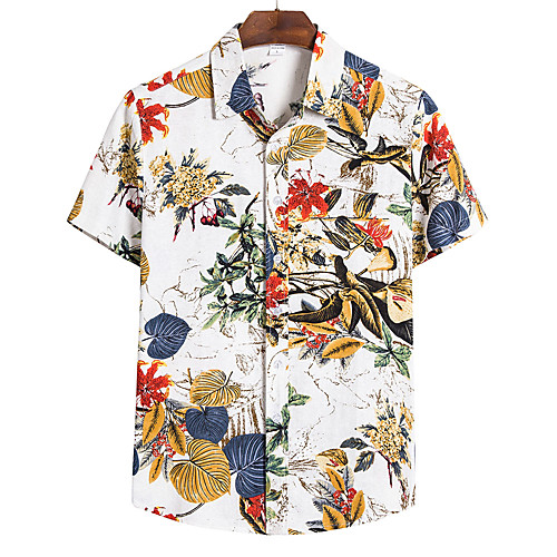 

Men's Shirt Other Prints Fruit Animal Print Short Sleeve Club Tops Tropical Beach Classic Collar White