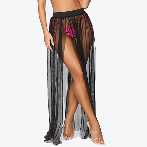 

Women's Holiday Weekend Sexy Skirts Solid Colored See Through Split Tulle Rainbow Black / Maxi / Cut Out / Loose