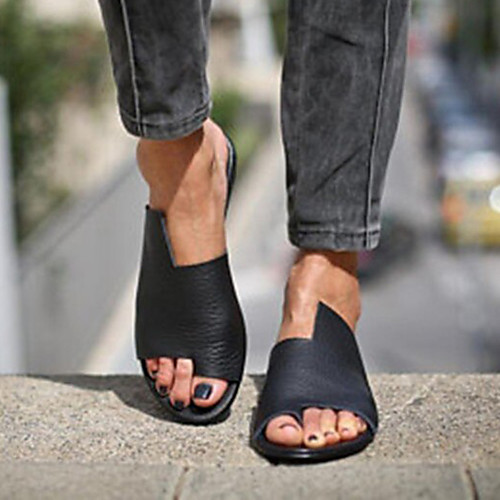 

Women's Sandals Boho Bohemia Beach Bunion Sandals Flat Heel Round Toe PU Synthetics Black Gray