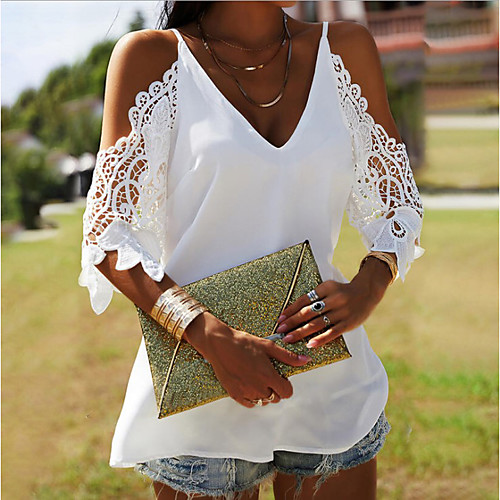 

Women's Beach Camisole Blouse Tank Top Plain Print V Neck Basic Streetwear Tops Loose Chiffon White