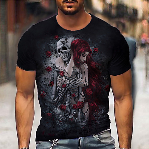 

Men's Tee T shirt Shirt 3D Print Graphic Prints Skull Print Short Sleeve Daily Tops Casual Designer Big and Tall Black / Summer
