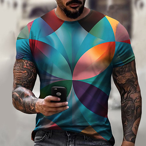 

Men's Tee T shirt Shirt 3D Print Graphic Geometric Plus Size Short Sleeve Casual Tops Basic Designer Slim Fit Big and Tall A B C