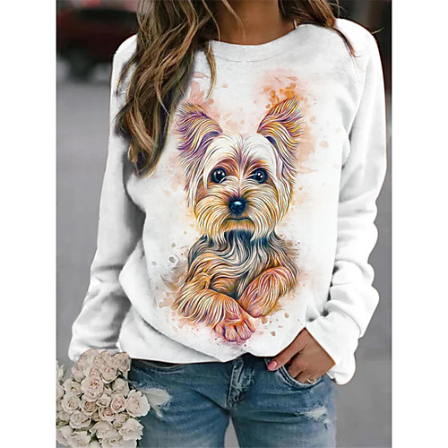 

Women's Sweatshirt Pullover Dog 3D Animal Print Casual Daily Sports 3D Print Sportswear Streetwear Hoodies Sweatshirts Loose White