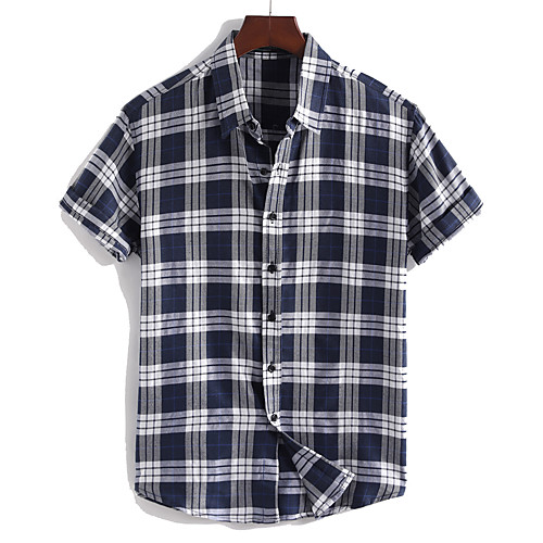 

Men's Shirt Lattice Button-Down Short Sleeve Casual Tops 100% Cotton Lightweight Casual Fashion Breathable Black