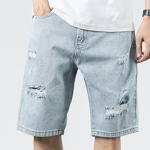 

Men's Stylish Sporty Casual / Sporty Streetwear Comfort Daily Sports Jeans Shorts Pants Solid Color Knee Length Pocket Light Blue
